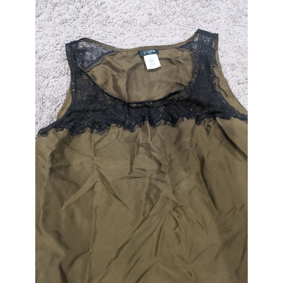 J. Crew Silk Tank Green Brown Size 6 with Lace - Picture 2 of 8